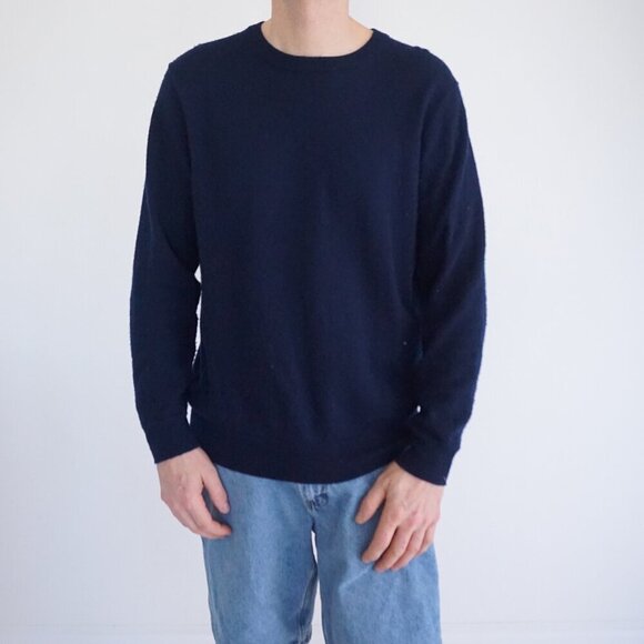 Mark Law Navy 100% Extra Fine Merino Wool Fine Knit Peppy Crewneck Sweater Large - Picture 1 of 9